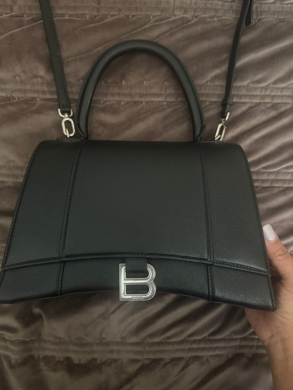 Balenciaga authentic Black Leather hourglass BB-Accent Top-Handle bag - Picture 2 of 11